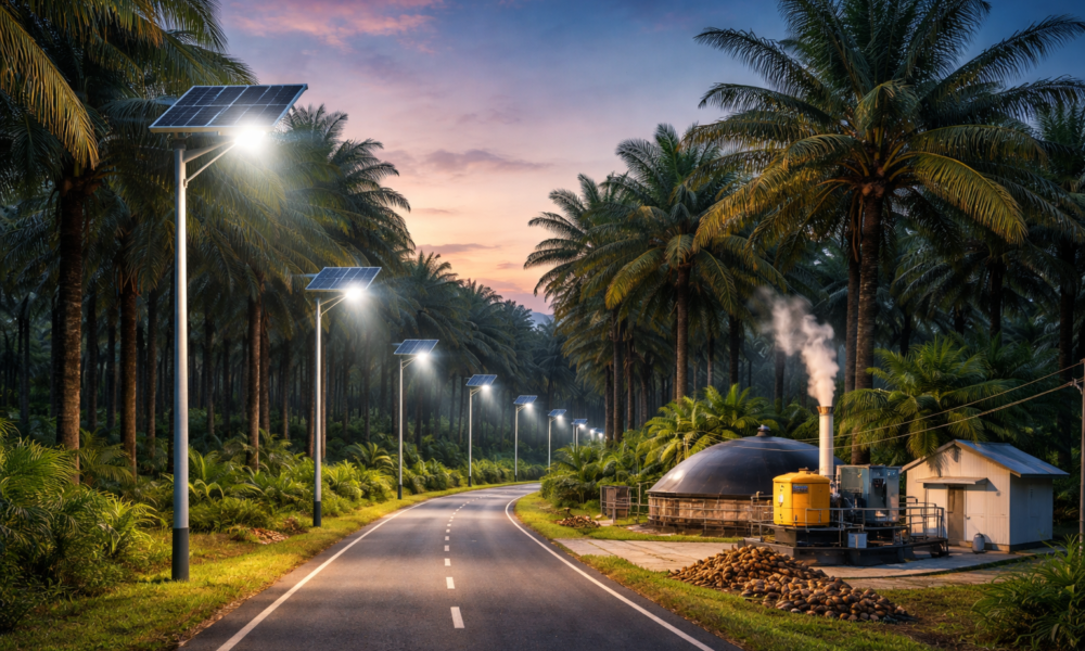 Oil Palm Project Involving Streetlights Powering Green Roads